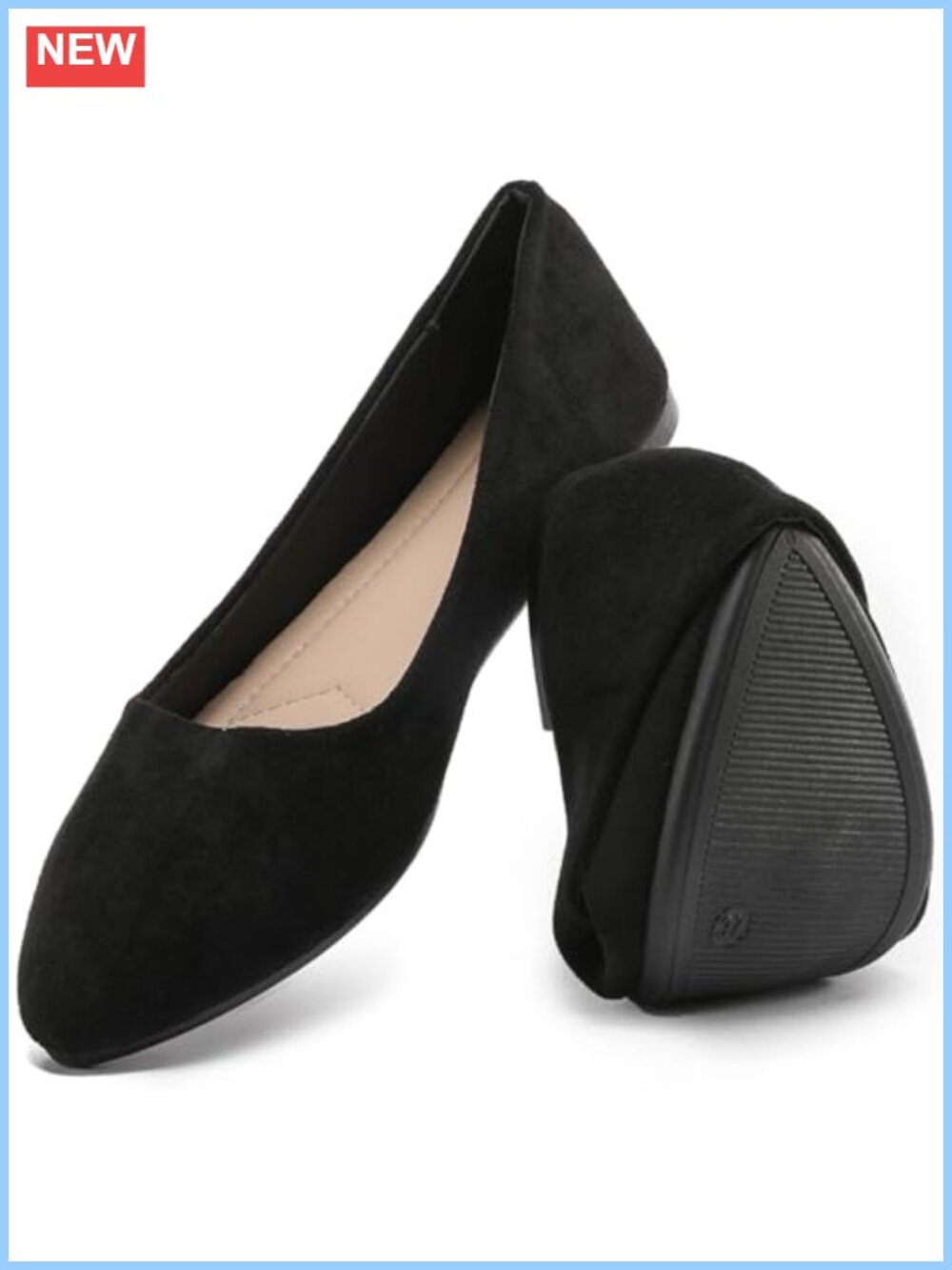 HEAWISH Women's Suede Pointed Toe Ballet Flats Dressy Work Shoes Slip-On Comfort